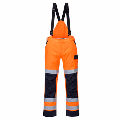 Immagine di Pantalone modaflame impermeabile multi norma arco elettrico PORTWEST MV71 colore arancione/blu navy