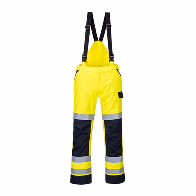 Immagine di Pantalone modaflame impermeabile multi norma arco elettrico PORTWEST MV71 colore giallo/blu navy tag