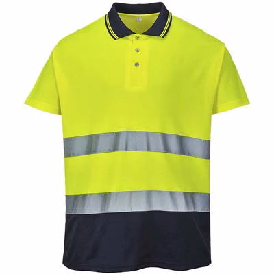 Immagine di Polo bicolore alta visibilità PORTWEST COTTON COMFORT colore giallo/blu navy taglia XL