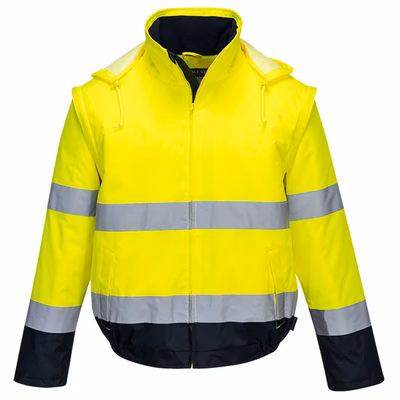 Immagine di Bomber alta visibilità 2 in 1 PORTWEST ESSENTIAL colore giallo/blu navy taglia S