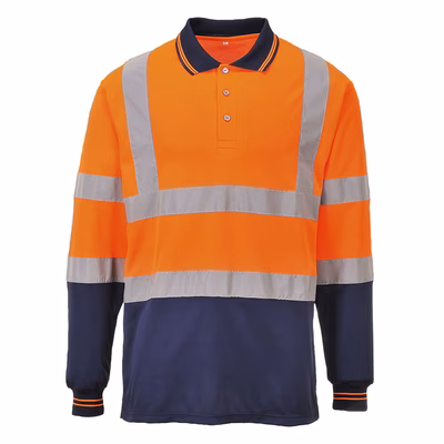 Immagine di Polo bicolore maniche lunghe hi-vis PORTWEST S279 colore arancione/blu navy taglia L