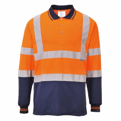 Immagine di Polo bicolore maniche lunghe hi-vis PORTWEST S279 colore arancione/blu navy taglia XXXXL