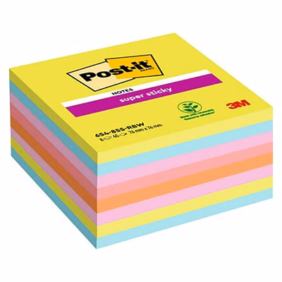 Immagine di Post-it 3M 654 super sticky arcobaleno 45 ff 76x76