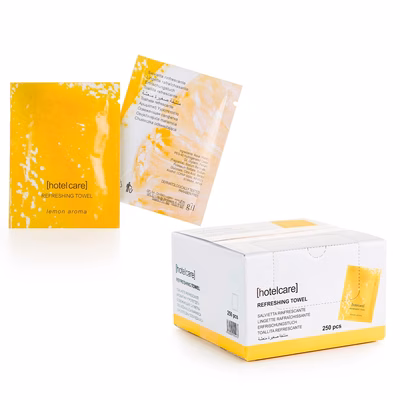 Immagine di Salviette rinfrescanti in carta GFL HOTEL CARE cm 5,3x7 con fragranza al limone