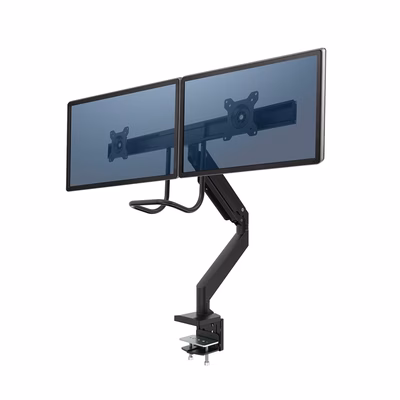Immagine di Braccio monitor Fellowes doppio con maniglia, Eppa, Nero, Fino a 32"