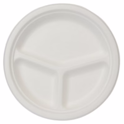 Immagine di Piatto rotondo 3 scomparti LINEA EASY in polpa di cellulosa colore bianco Ø 26 cm