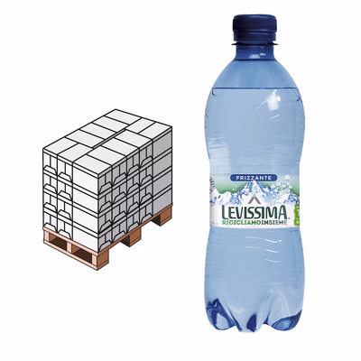 Immagine di Pallet acqua minerale LEVISSIMA bottiglia 100% R-PET frizzante ml 500