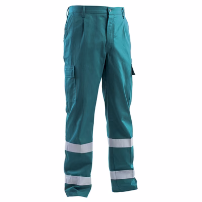 Immagine di Pantalone invernale P&P LOYAL FLASH cotone fustagno con bande rifrangenti colore verde taglia L