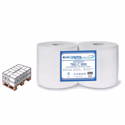 Immagine di Mezzo pallet rotolo industriale EUROCARTA TRIS C 1000 3 veli 500 strappi metri 185