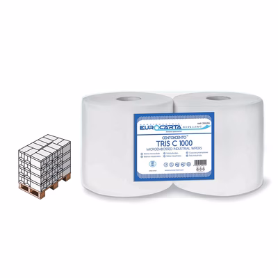 Immagine di Pallet rotolo industriale EUROCARTA TRIS C 1000 3 veli 500 strappi metri 185