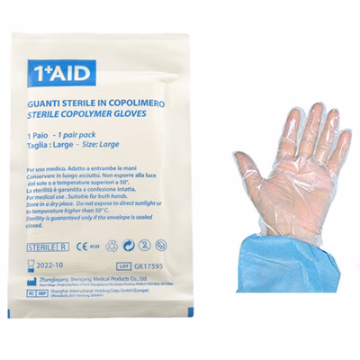 Immagine di Guanto sterile monouso in copolimero 1AID per esaminazione in busta da 2 guanti