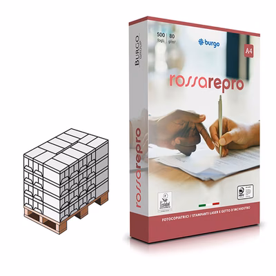 Immagine di Pallet carta bianca per fot. A4 g80 BURGO REPRO rosso risma da 500 fogli (Calabria-Sicilia-Sardegna)