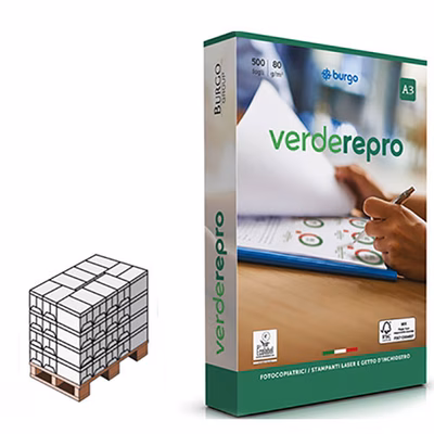 Immagine di Pallet carta bianca per fot. A3 g80 BURGO REPRO verde risma da 500 fogli (Calabria-Sicilia-Sardegna)