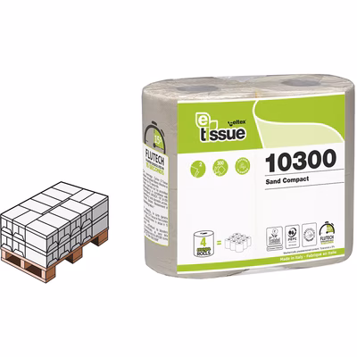 Immagine di MezzoPallet Carta igienica riciclata CELTEX E-TISSUE SAND COMPACT 2 veli 300 strappi 30 metri