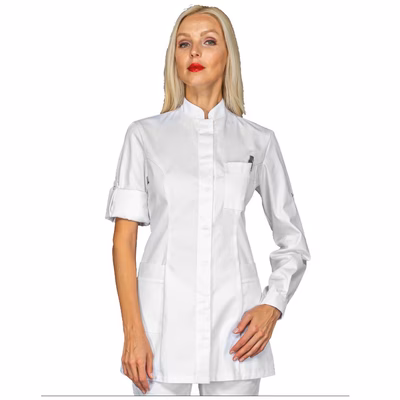 Immagine di Camice medico da donna slim ISACCO ANTIGUA con bottoni colore bianco taglia XXL