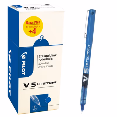 Immagine di Roller colore blu PILOT HI-TECPOINT V5 punta superfine mm 0,5 - confezione da 16 + 4 in omaggio