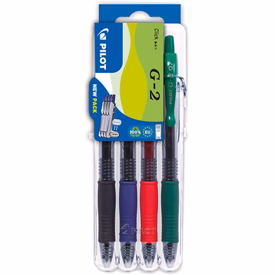 Immagine di Roller ink gel a scatto 4 colori assortiti PILOT G-2 punta fine mm 0,7 - Astuccio SET2GO