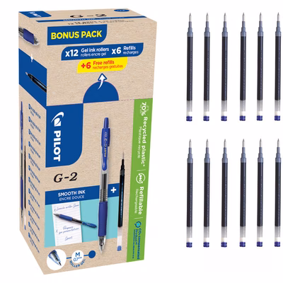 Immagine di Roller ink gel a scatto colore blu PILOT G-2 punta fine mm 0,7-confezione 12+12 refill (6 omaggio)
