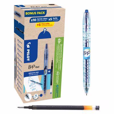 Immagine di Roller ink gel a scatto colore blu PILOT B2P BEGREEN punta fine mm 0,7 - Greenpack 10+10 refill