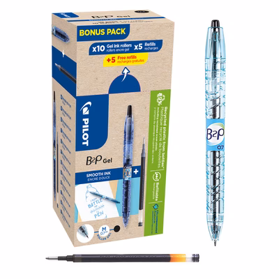 Immagine di Roller ink gel a scatto colore nero PILOT B2P BEGREEN punta fine mm 0,7 - Greenpack 10+10 refill