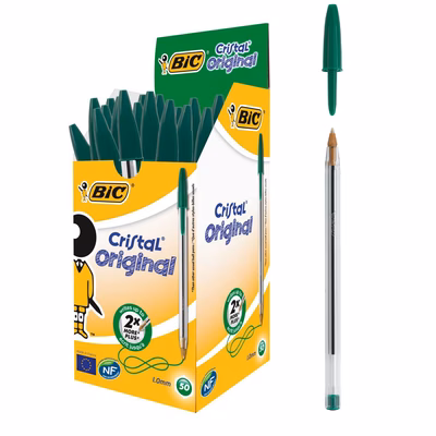 Immagine di Penna a sfera colore verde BIC CRISTAL ORIGINAL punta media mm 1