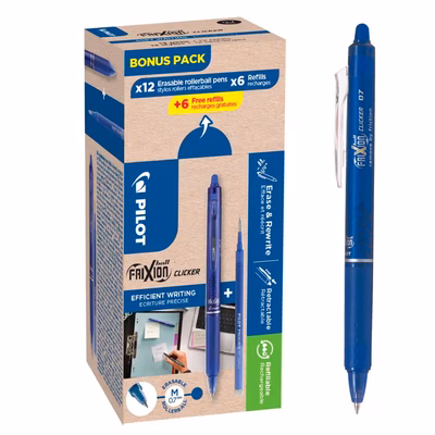 Immagine di Roller colore blu PILOT FRIXION BALL Clicker cancellabile Greenpack p.fine mm 0,7 (12roller+6refill)