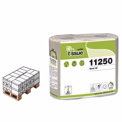 Immagine di MezzoPallet Carta igienica riciclata CELTEX E-TISSUE SAND COMPACT 3 veli 250 strappi 27,5 metri