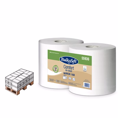 Immagine di Mezzo pallet rotolo industriale riciclato BULKY SOFT COMFORT WIPER 168 2 veli 800 strappi metri 168