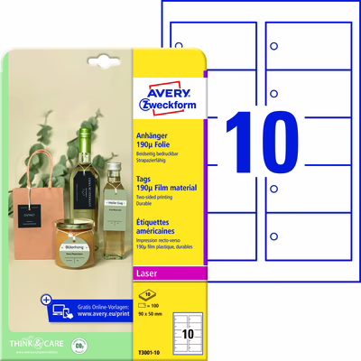 Immagine di Cartellini stampabili in plastica da 190 90x50 mm 100 cartellini