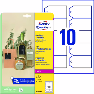 Immagine di Cartellini stampabili in plastica da 190 80x50 mm 100 cartellini