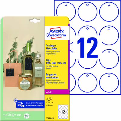 Immagine di Cartellini stampabili in plastica da 190 diametro 60 mm 120 cartellini