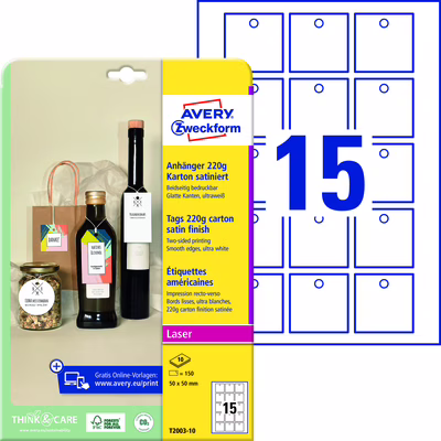 Immagine di Cartellini stampabili in cartoncino con bordi lisci 50x50mm 150 cartellini