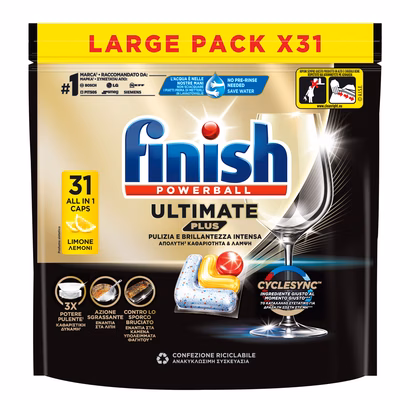 Immagine di Detergente per lavastoviglie FINISH ULTIMATE PLUS 31 capsule alla profumazione di limone