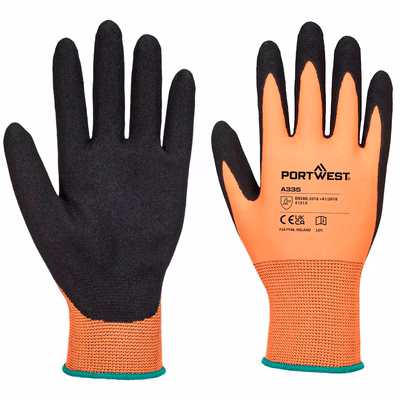 Immagine di Dermi-grip npr15 nitrile sandy PORTWEST A335 colore arancione/nero taglia L - paio