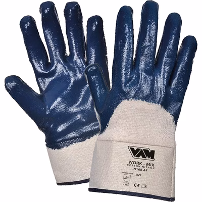 Immagine di Guanti in tela di cotone spalmato nbr con dorso aerato VAM WORK MIX colore bianco/blu taglia 9 - pai