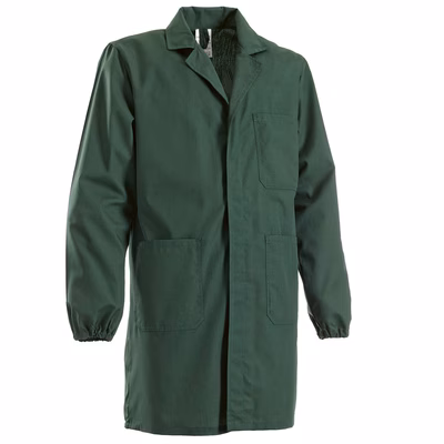 Immagine di Camice da lavoro con tre tasche copribottone ed elastico ai polsi colore verde taglia L