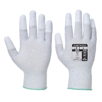 Immagine di Guanti antistatici polpastrelli in pu PORTWEST A198 colore grigio taglia XS - paio