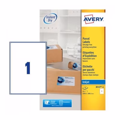 Immagine di Etichette adesive in carta bianca, 199,6x289,1mm, 1 etichetta per foglio, 25 fogli