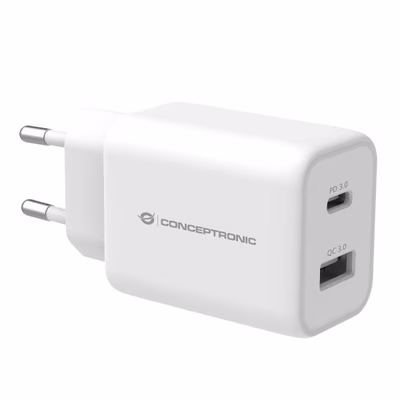 Immagine di Caricabatterie a 2 porte PD PPS (1x USB e 1x USB-C) CONCEPTRONIC ALTHEA11W 33W colore bianco