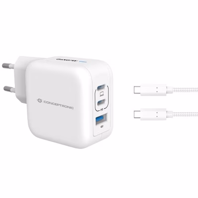 Immagine di Caricabatterie a 3 porte PD (1x USB e 2x USB-C) con cavo CONCEPTRONIC ALTHEA17W 67W colore bianco