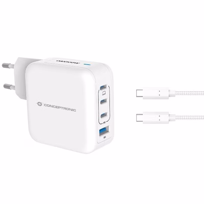 Immagine di Caricabatterie a 4 porte PD (1x USB e 3x USB-C) con cavo CONCEPTRONIC ALTHEA18W colore bianco