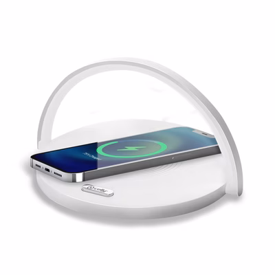 Immagine di Caricabatterie wireless/senza fili bianco USB-C CELLY WLLIGHTCIRCLE - 15W Led Lamp Wireless Charger