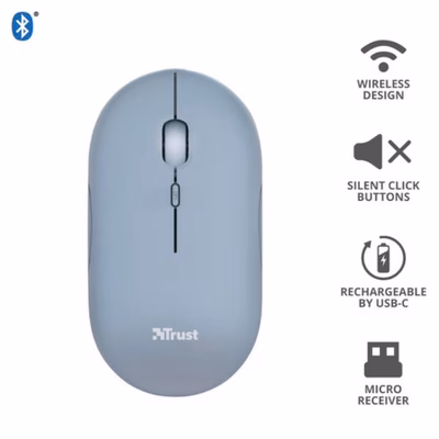Immagine di Mouse wireless ricaricabile TRUST PUCK blu