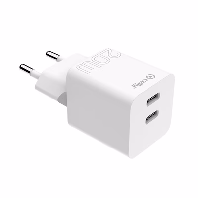 Immagine di Caricabatterie Bianco CELLY TC2USBC20W - 20W 2 USB-C Wall Charger PRO POWER TC2USBC20WWH