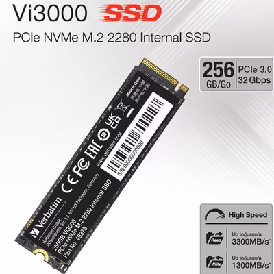 Immagine di Ssd interni 256GB pcie gen 3.0 x 4 nvme VERBATIM Vi3000 Internal PCIe NVMe M.2 SSD 256GB 49373V