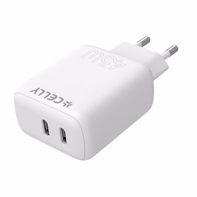 Immagine di Caricabatterie Bianco CELLY TC2USBC45W - 45W 2 USB-C Wall Charger PRO POWER TC2USBC45WWH