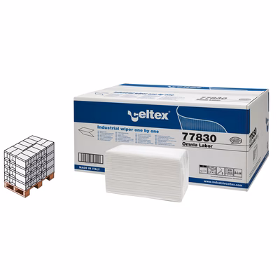 Immagine di Pallet carta asciugamani piegata a "V" CELTEX OMNIA LABOR 3 veli 210 fogli colore bianco