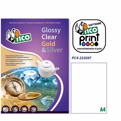 Immagine di Etichette adesive resistenti in poliestere trasparente, 210x297mm, 1 etichetta per foglio, 100 fogli