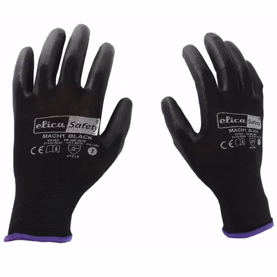 Immagine di Guanti ELICA SAFETY MACH1 spalmati in poliuretano nero taglia 8 - paio