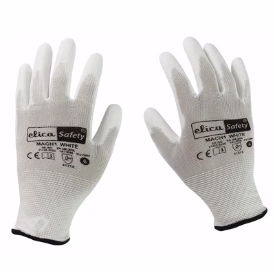 Immagine di Guanti ELICA SAFETY MACH1 spalmati in poliuretano bianco taglia 9 - paio
